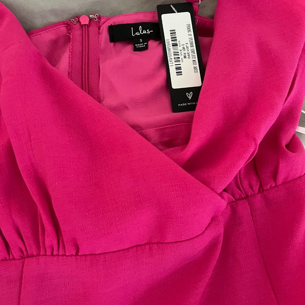 Lulus Evening of Splendor Hot Pink Surplice Maxi Dress